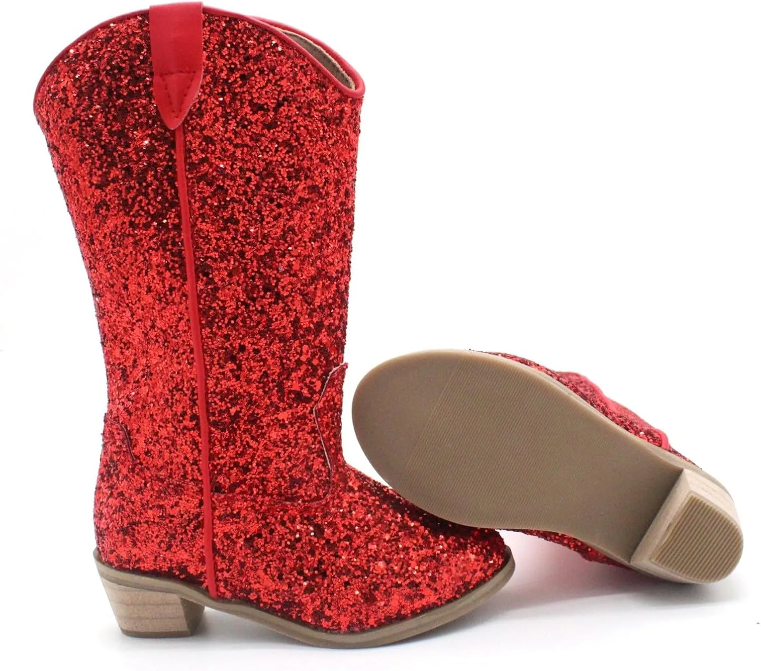 Girls Sequin Sparkly Cowboy Boots Kids hinestone Glitter Low Heel Wedding Dress Booties Western Pointed Toe Shoes