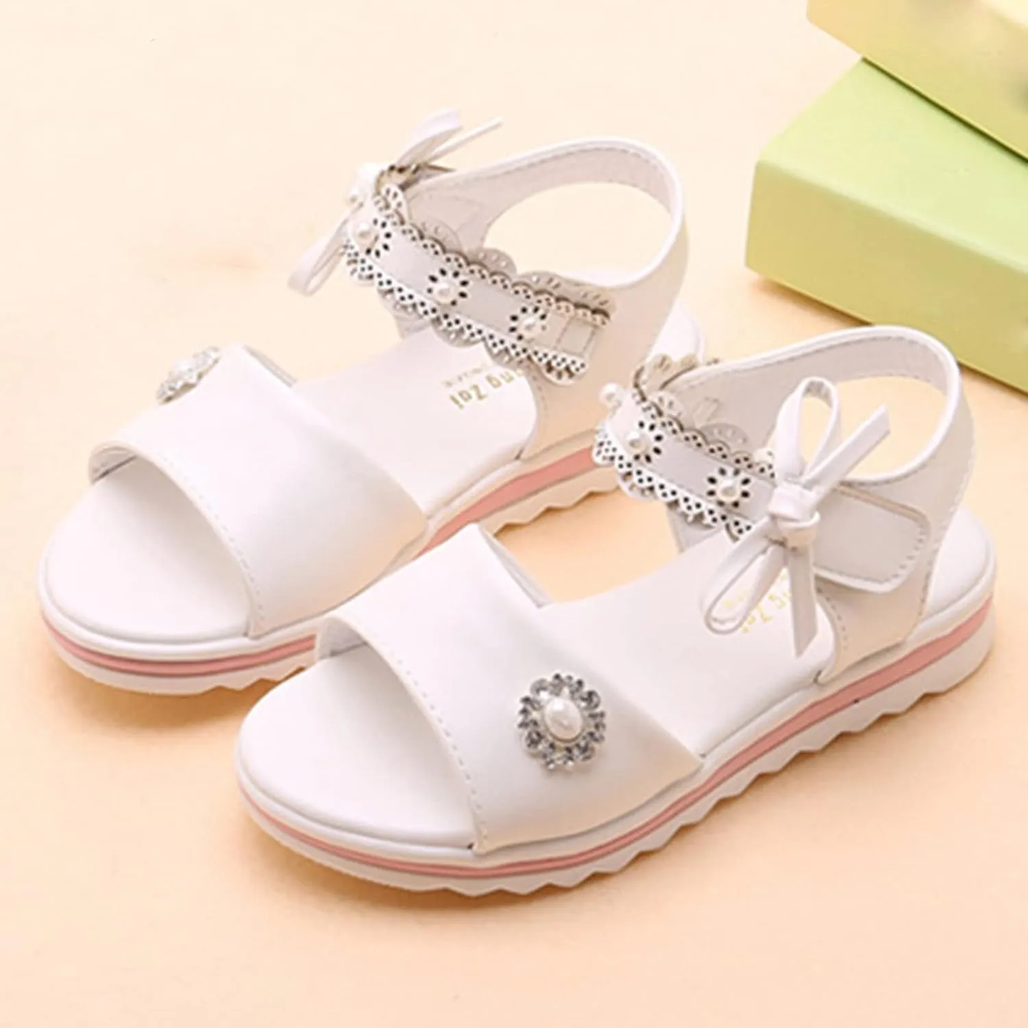 Girls Thick Sole Comfy Sandals Princess Cute Bow Soft Open Toe Dress Shoes for Wedding Birthday Party School