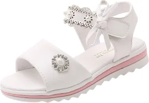 Girls Thick Sole Comfy Sandals Princess Cute Bow Soft Open Toe Dress Shoes for Wedding Birthday Party School