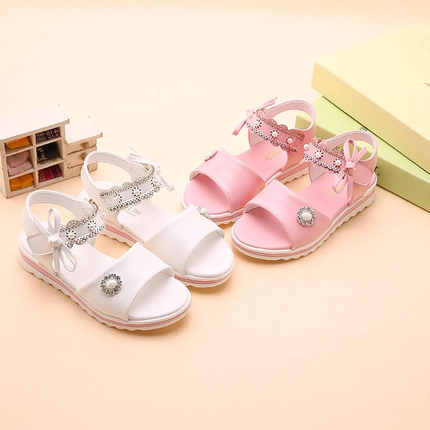 Girls Thick Sole Comfy Sandals Princess Cute Bow Soft Open Toe Dress Shoes for Wedding Birthday Party School