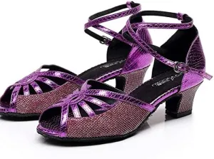 Heeled Sandals for Women Dancing Shoes Ballroom for Girls, Suede Sole Dance Shoes,Wedding Ballroom Ladies Latin Salsa Dance Shoes (Color : Purple, Size : US8/EU39/UK6)