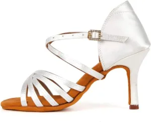 Heeled Sandals for Women Dancing Shoes Latin Shoes Ballroom Dance Shoes for Women Heels Silk Satin Salsa Bachata Dance Shoes (Color : 3 54 Inch White 213, Size : 5 UK)