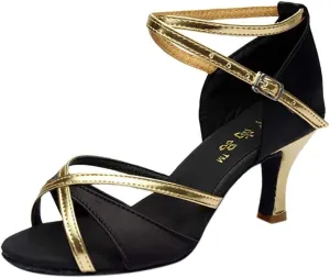 Heeled Sandals for Women Dancing Shoes Women's Latin Dance Shoes Female's Ballroom Salsa Dance Shoes Mid-High Heel Social for Indoor Dance (Color : Black, Size : 4UK/225CN)
