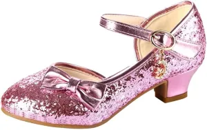 Heeled Sandals for Women Kids Girls/Women Mary Jane Shoes Sequined Princess Party Shoes Round Toe Kitten Heel Sandals Glitter Court Shoes Buckle Ankle Dance Shoes for Latin Ballroom Salsa