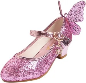 Heeled Sandals for Women Kids Girls/Women Mary Jane Shoes Sequined Princess Party Shoes Round Toe Kitten Heel Sandals Glitter Court Shoes Buckle Ankle Dance Shoes for Latin Ballroom Salsa