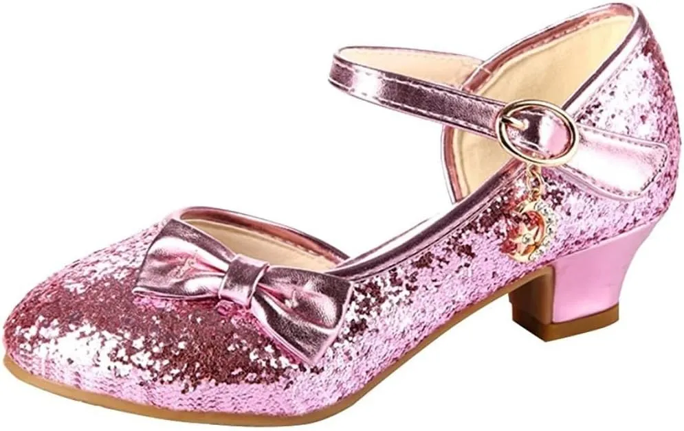 Heeled Sandals for Women Kids Girls/Women Mary Jane Shoes Sequined Princess Party Shoes Round Toe Kitten Heel Sandals Glitter Court Shoes Buckle Ankle Dance Shoes for Latin Ballroom Salsa
