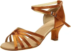 Heeled Sandals for Women Latin Dance Shoes Women Ballroom Women's Latin Sandals Latin Dance Practice Performance Shoes Flared Heel (Color : Golden, Size : 4.5 UK)