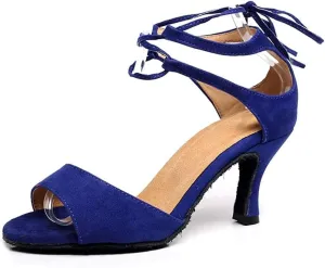 Heeled Sandals for Women Women' s Latin Dance Shoes, Salsa Party Wedding Ballroom Dancing Shoes (Color : Blue 7cm, Size : 4 UK)