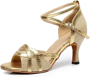 Heeled Sandals for Women Women' s Latin Dance Shoes, Salsa Party Wedding Ballroom Dancing Shoes (Color : Gold 7 5cm, Size : 5 UK)