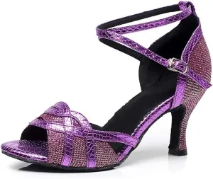 Heeled Sandals for Women Women' s Latin Dance Shoes, Salsa Party Wedding Ballroom Dancing Shoes (Color : Purple 10cm, Size : 6.5 UK)