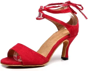 Heeled Sandals for Women Women' s Latin Dance Shoes, Salsa Party Wedding Ballroom Dancing Shoes (Color : Red 7 5cm, Size : 3.5 UK)