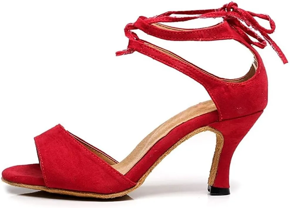 Heeled Sandals for Women Women' s Latin Dance Shoes, Salsa Party Wedding Ballroom Dancing Shoes (Color : Red 7 5cm, Size : 3.5 UK)