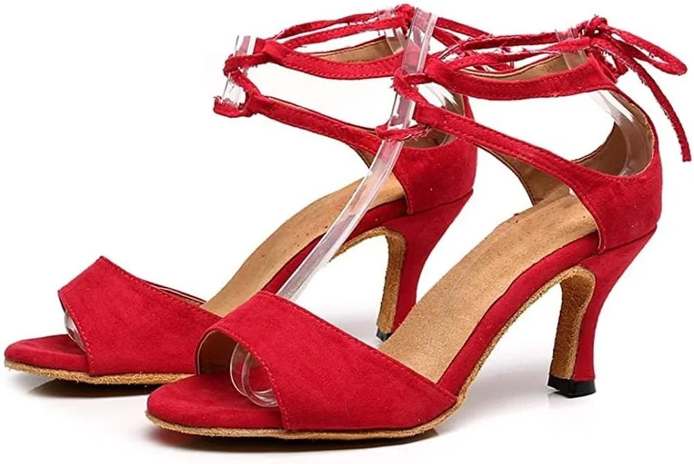 Heeled Sandals for Women Women' s Latin Dance Shoes, Salsa Party Wedding Ballroom Dancing Shoes (Color : Red 7 5cm, Size : 3.5 UK)