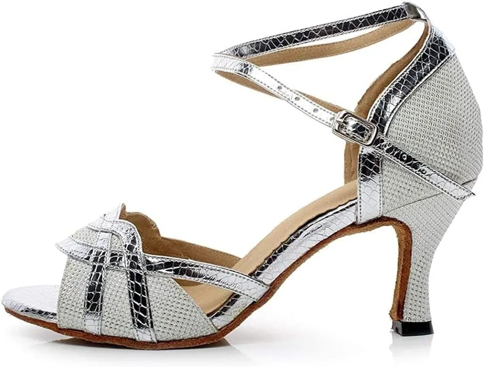 Heeled Sandals for Women Women' s Latin Dance Shoes, Salsa Party Wedding Ballroom Dancing Shoes (Color : Silver 7 5cm, Size : 5 UK)