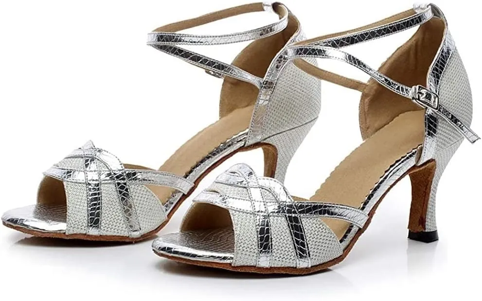 Heeled Sandals for Women Women' s Latin Dance Shoes, Salsa Party Wedding Ballroom Dancing Shoes (Color : Silver 7 5cm, Size : 5 UK)