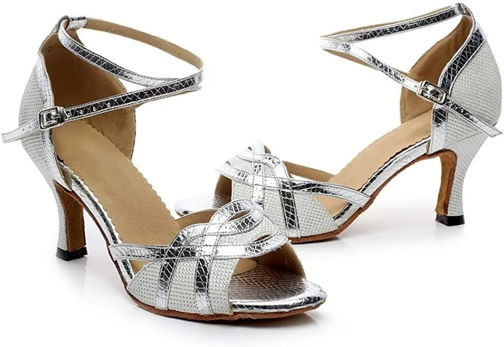 Heeled Sandals for Women Women' s Latin Dance Shoes, Salsa Party Wedding Ballroom Dancing Shoes (Color : Silver 7 5cm, Size : 5 UK)