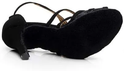 Heeled Sandals for Women Women's Ballroom Dance Shoes, Social Dance Shoes, Black Latin Dance Shoes, Adult high-Heel Dance Shoes, mid-Heel Dance Sandals, Soft Sole Fashion (Size : 7.5)