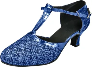 Heeled Sandals for Women Womens Ladies mid Low Block Heel Ballroom Tango Latin Dancing Shoes Sequins Shoes Social Dance Sandals (Color : Blue, Size : 6 UK)