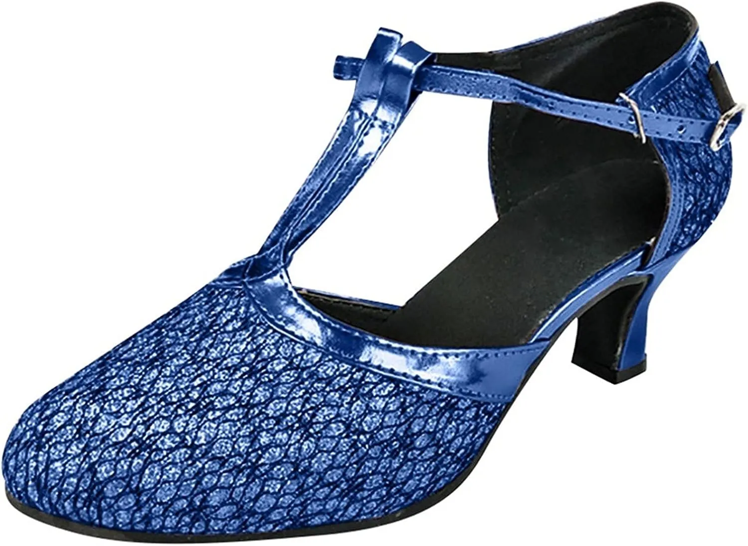 Heeled Sandals for Women Womens Ladies mid Low Block Heel Ballroom Tango Latin Dancing Shoes Sequins Shoes Social Dance Sandals (Color : Blue, Size : 6 UK)