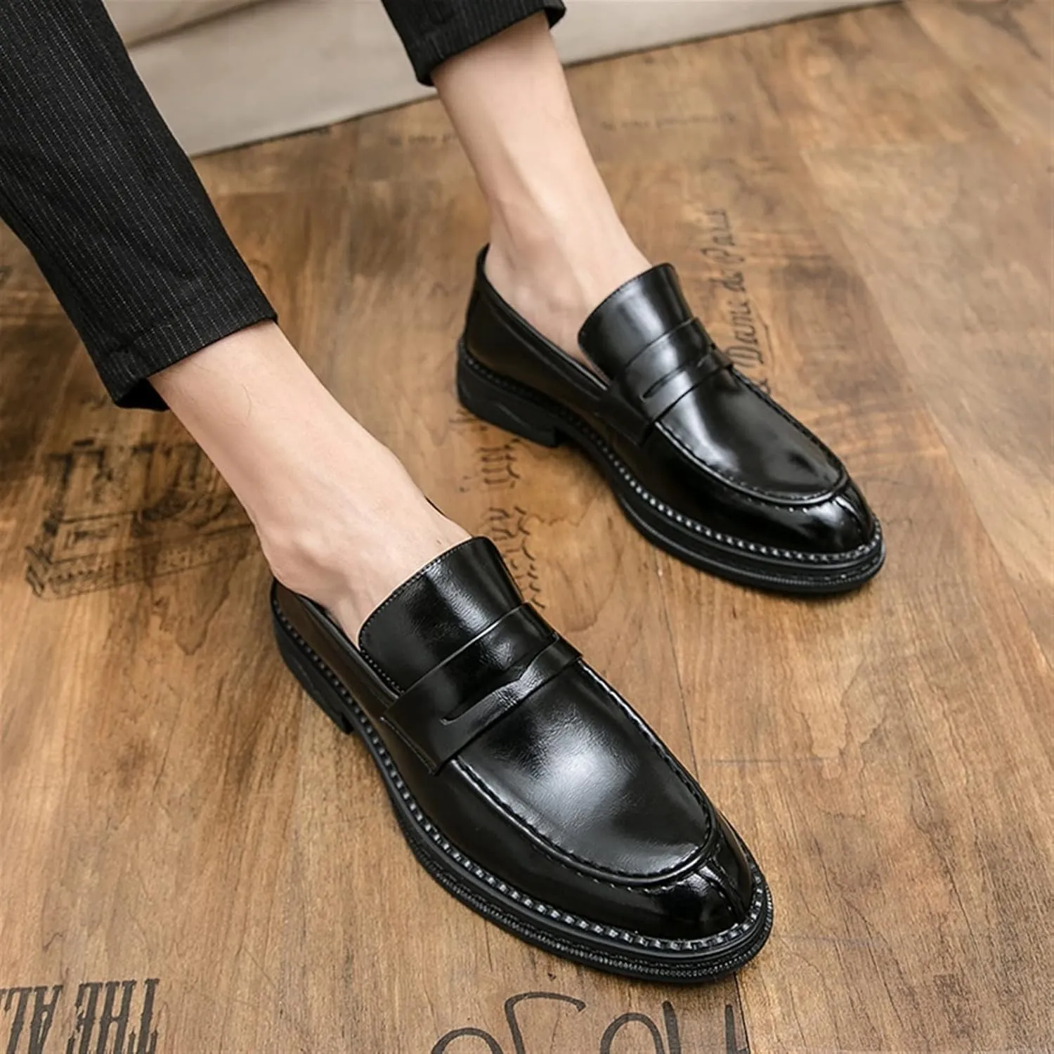 HOOENG Loafer Shoes Driving Moccasins for Men Simple Slip On Penny Loafers Vegan Leather Anti-Slip Flat Heel Flexible Outdoor Slip On