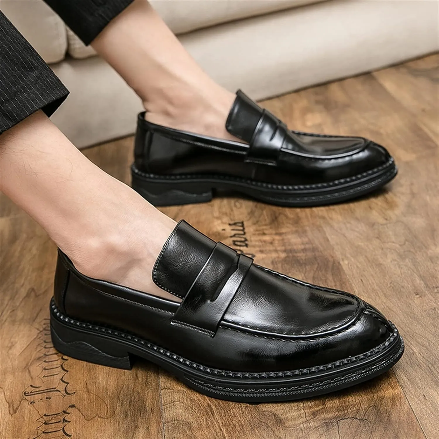 HOOENG Loafer Shoes Driving Moccasins for Men Simple Slip On Penny Loafers Vegan Leather Anti-Slip Flat Heel Flexible Outdoor Slip On
