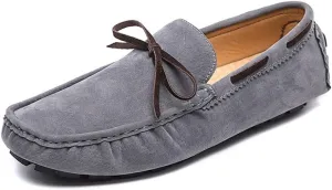 HOOENG Loafer Shoes for Men Vegan Leather Deck Shoes Stitching Details Suede Vamp Rubber Sole Flexible Lightweight Resistant Flat Heel Walking Slip on (Color : Grey, Size : 7.5 M US)