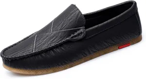 HOOENG Loafer Shoes for Men Vegan Leather Stitching Details Round Toe Lightweight Resistant Flexible Flat Heel Anti-Slip Outdoor Slip on (Color : Black, Size : 10)