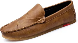 HOOENG Loafer Shoes for Men Vegan Leather Stitching Details Round Toe Lightweight Resistant Flexible Flat Heel Anti-Slip Outdoor Slip on (Color : Brown, Size : 10)
