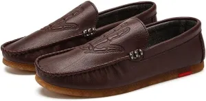 HOOENG Smoking Loafer Shoes for Men Skeleton Vegan Leather Stitching Details Round Toe Rubber Sole Anti-Slip Flexible Resistant Lightweight Outdoor Slip On (Color : Wine Red, Size : 8)