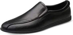 HOOENG Smoking Loafer Shoes for Men Vegan Leather Round Toe Breathable Lightweight Flexible Flat Heel Anti-Slip Casual Slip on (Color : Black, Size : 9)