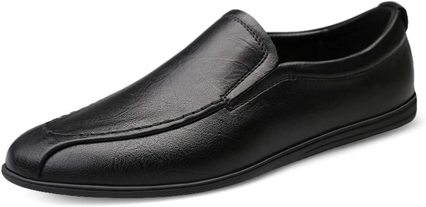HOOENG Smoking Loafer Shoes for Men Vegan Leather Round Toe Breathable Lightweight Flexible Flat Heel Anti-Slip Casual Slip on (Color : Black, Size : 9)
