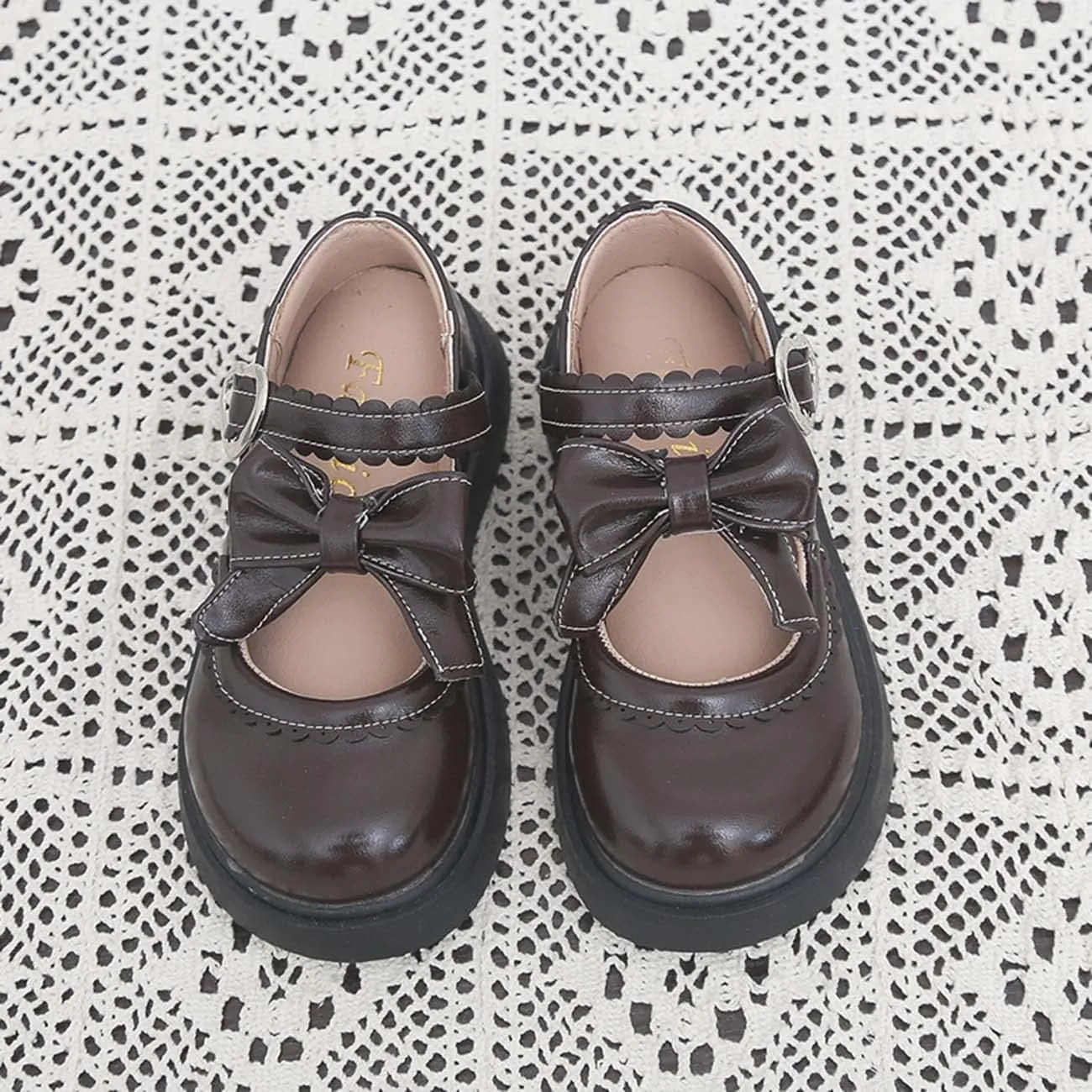 JOEupin Girls Lolita Mary Jane Flats Sweet Bow Low Heel Princess Oxford Dress Shoes