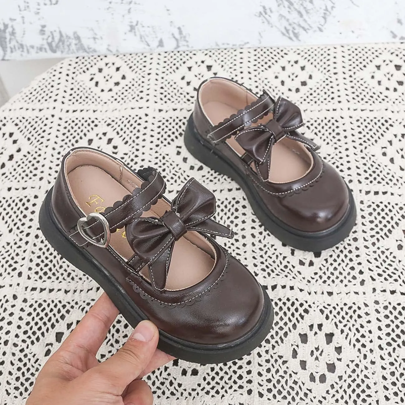 JOEupin Girls Lolita Mary Jane Flats Sweet Bow Low Heel Princess Oxford Dress Shoes