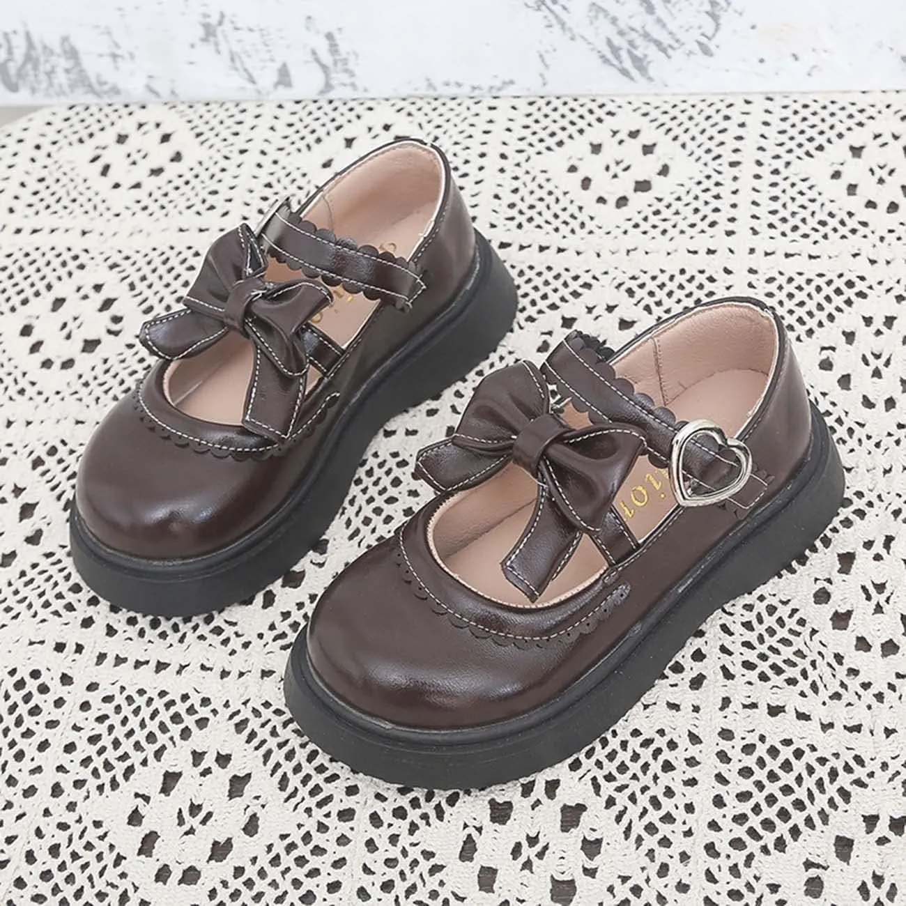 JOEupin Girls Lolita Mary Jane Flats Sweet Bow Low Heel Princess Oxford Dress Shoes