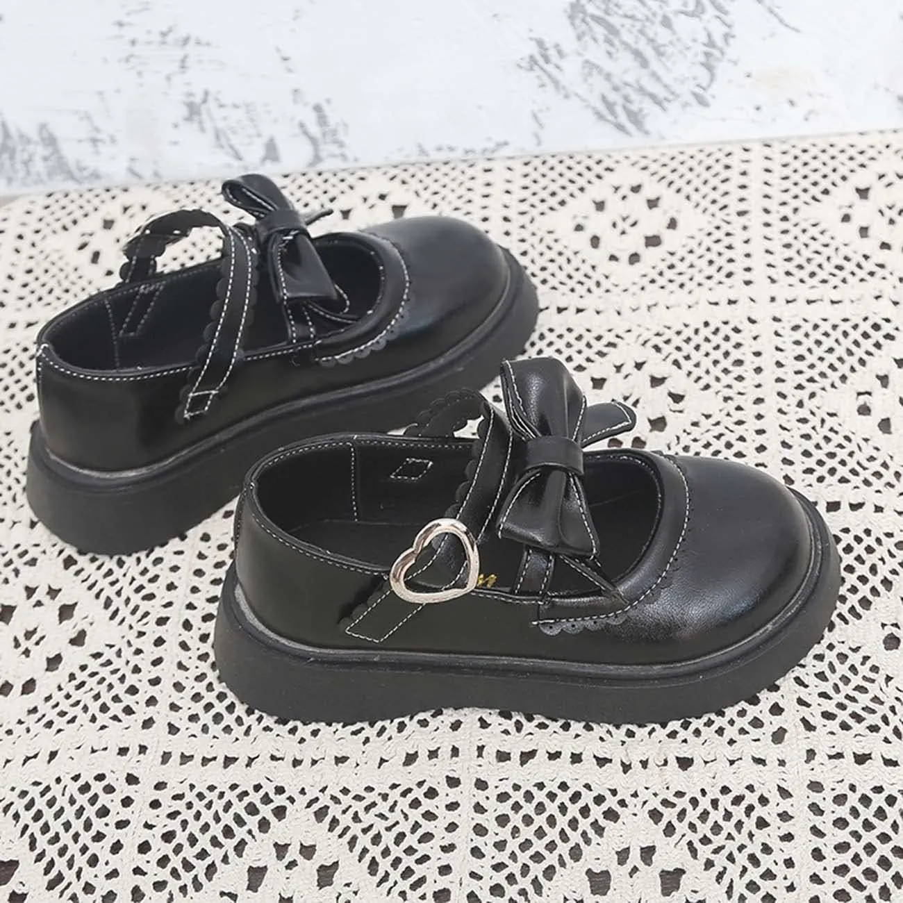 JOEupin Girls Lolita Mary Jane Flats Sweet Bow Low Heel Princess Oxford Dress Shoes