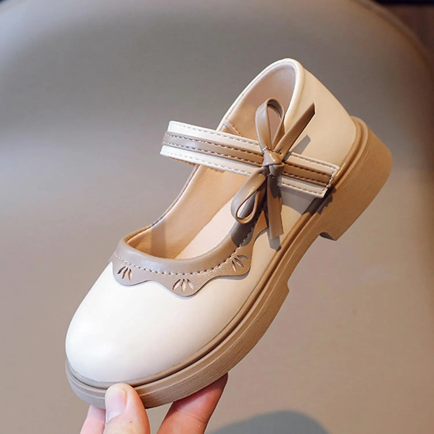 Kids Girls Bow Strap Mary Jane Sandals Low Heel Sole Rubber Ankle Shoes School UniformToddler Elegant Dance Sandals