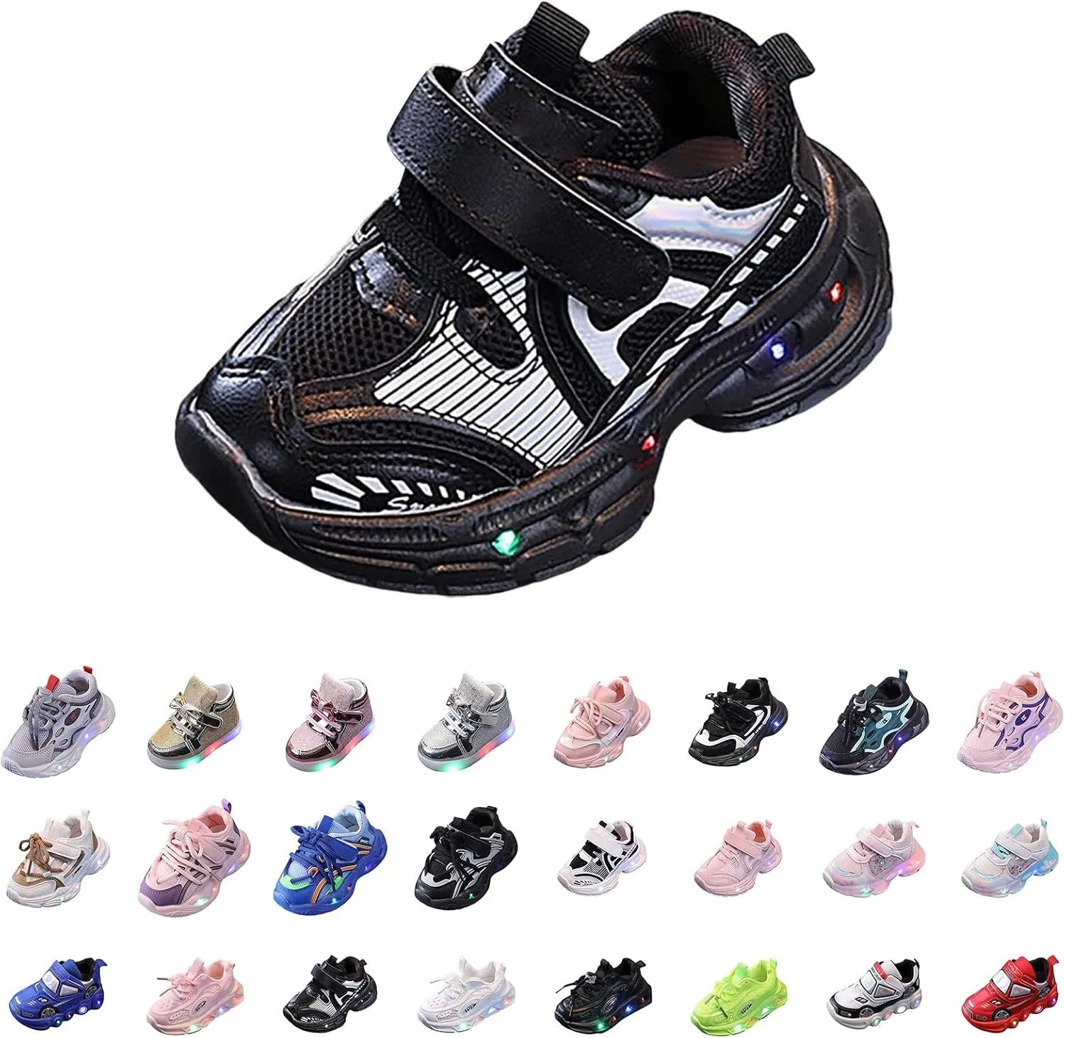 Kids Light-Up Flashing Sneaker Athletic Running Shoes with Strap, Fashionable and Fun for Boys Girls Hot Dress Toddler