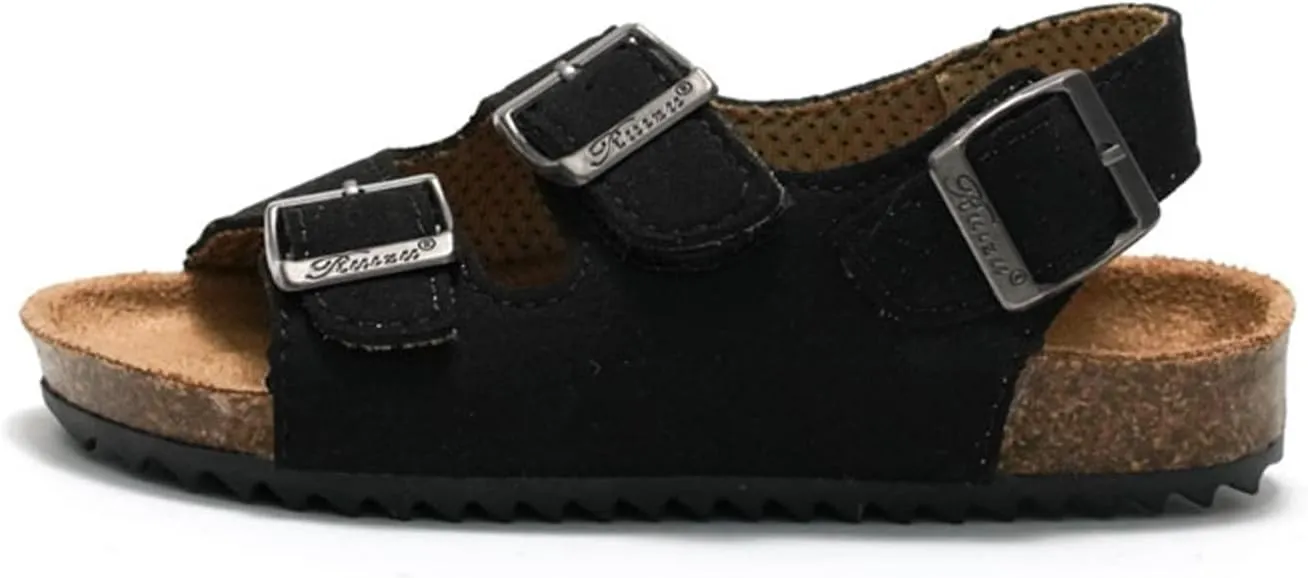 Kids Sandals Boys Girls Cork Footbed Sandals Comfort Adjustable Back Strap Slippers Double Buckle Slides Summer Beach Sandals