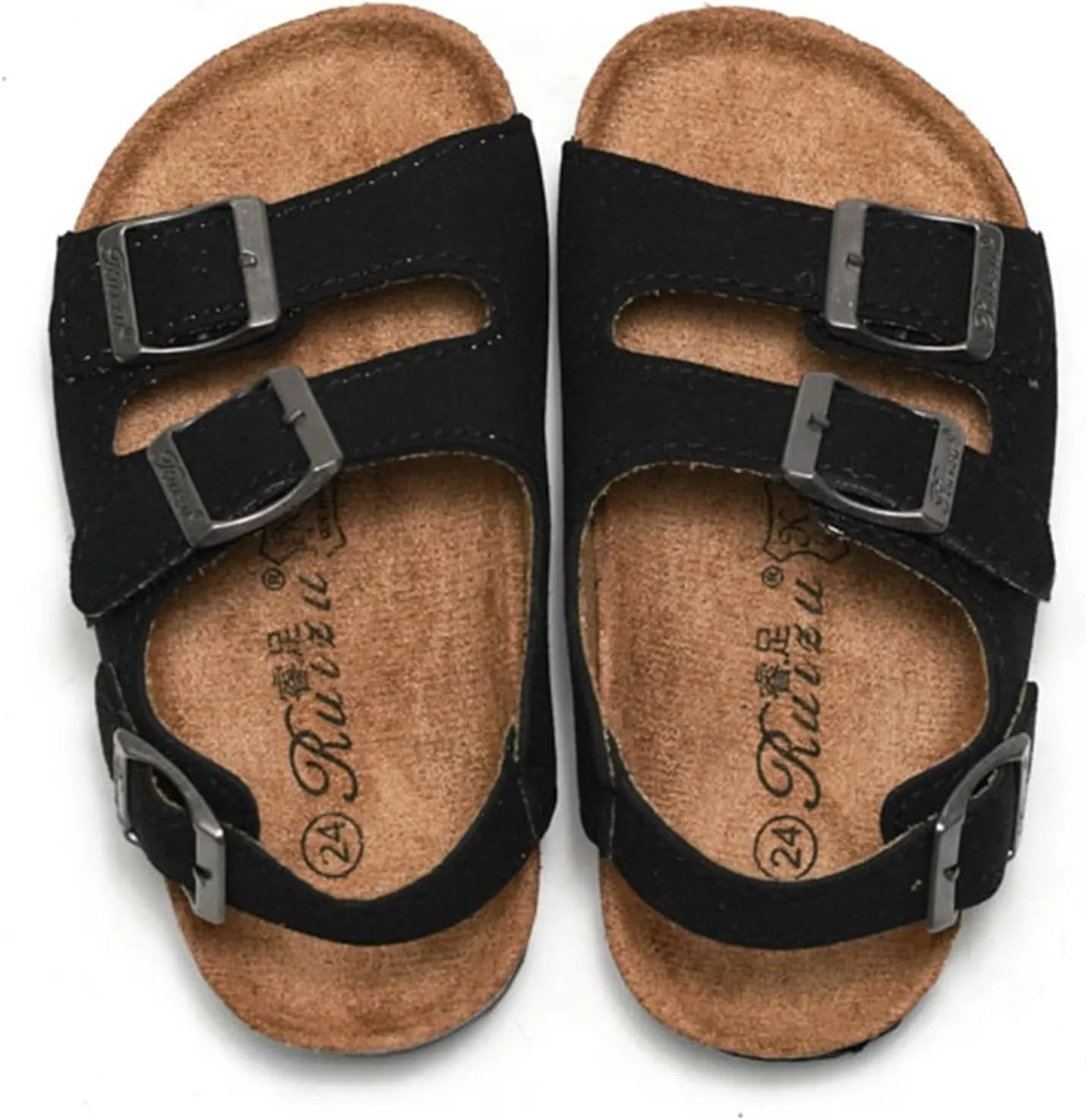 Kids Sandals Boys Girls Cork Footbed Sandals Comfort Adjustable Back Strap Slippers Double Buckle Slides Summer Beach Sandals