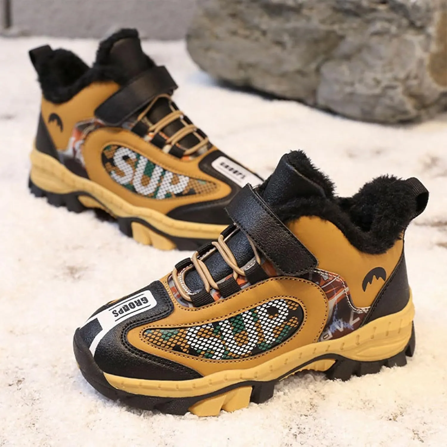 Kids Warm Fr Lined Ankle Snow Boots for Girls Boys Comfy Winter Shoes Lightweight Running Athletic Sneakers