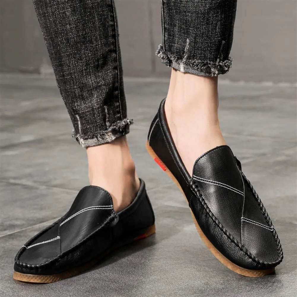 Loafers for Men Vegan Leather Stitching Details Rubber Sole Round Toe Anti-Slip Slip Resistant Flat Heel Prom Slip-ons