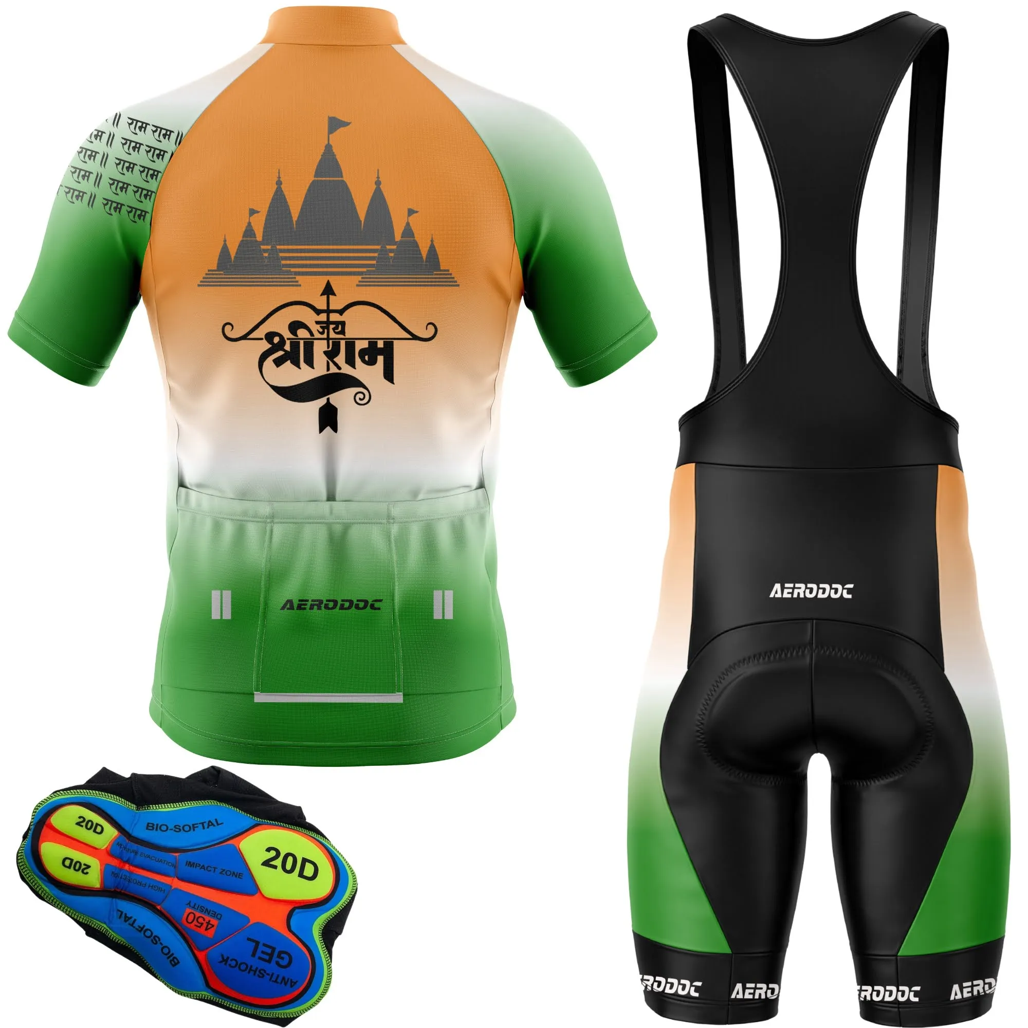Lord Ram Inspired Cycling Kit  Tricolor Jersey & Gel Padded Bib Shorts