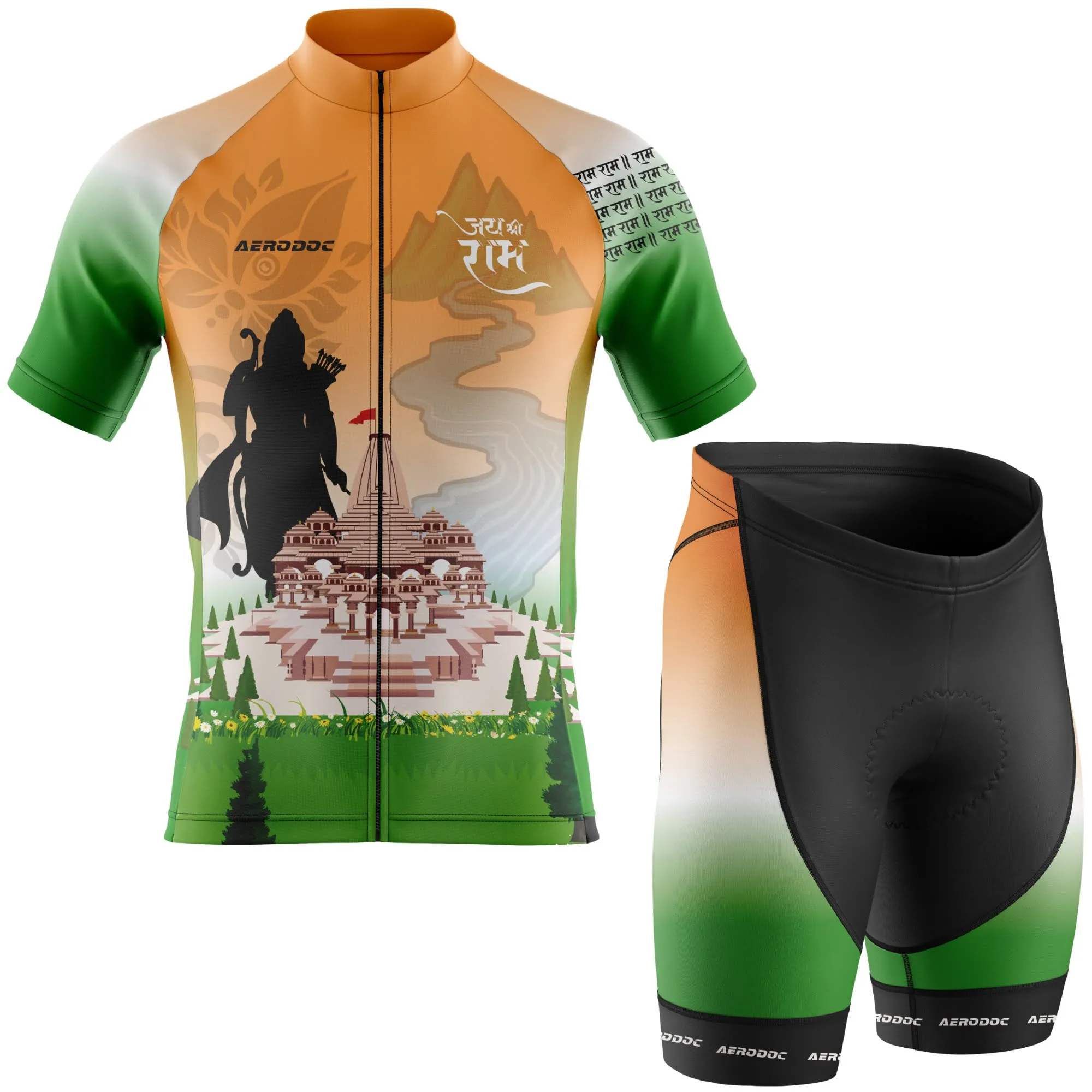 Lord Ram Inspired Cycling Kit  Tricolor Jersey & Gel Padded Bib Shorts