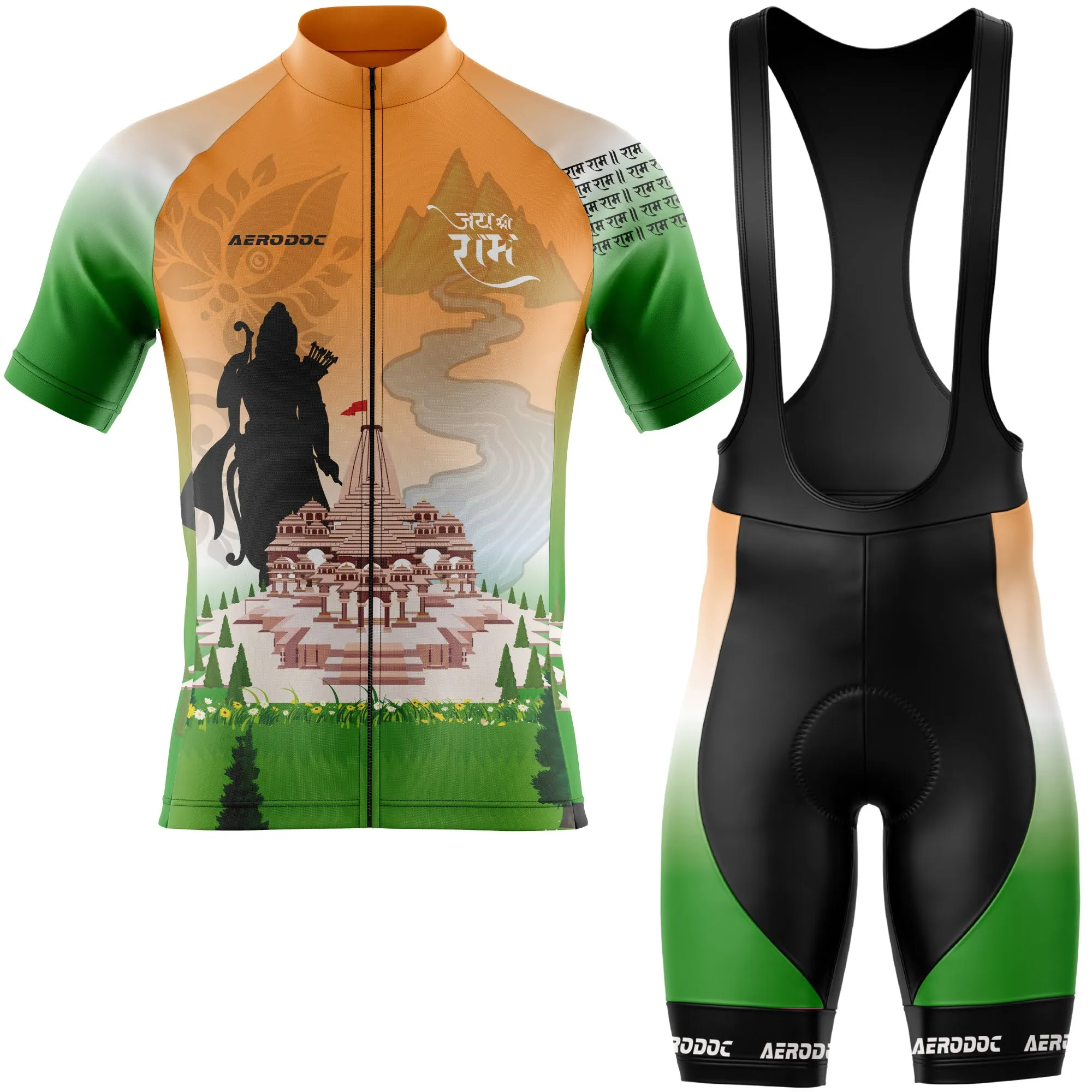 Lord Ram Inspired Cycling Kit  Tricolor Jersey & Gel Padded Bib Shorts
