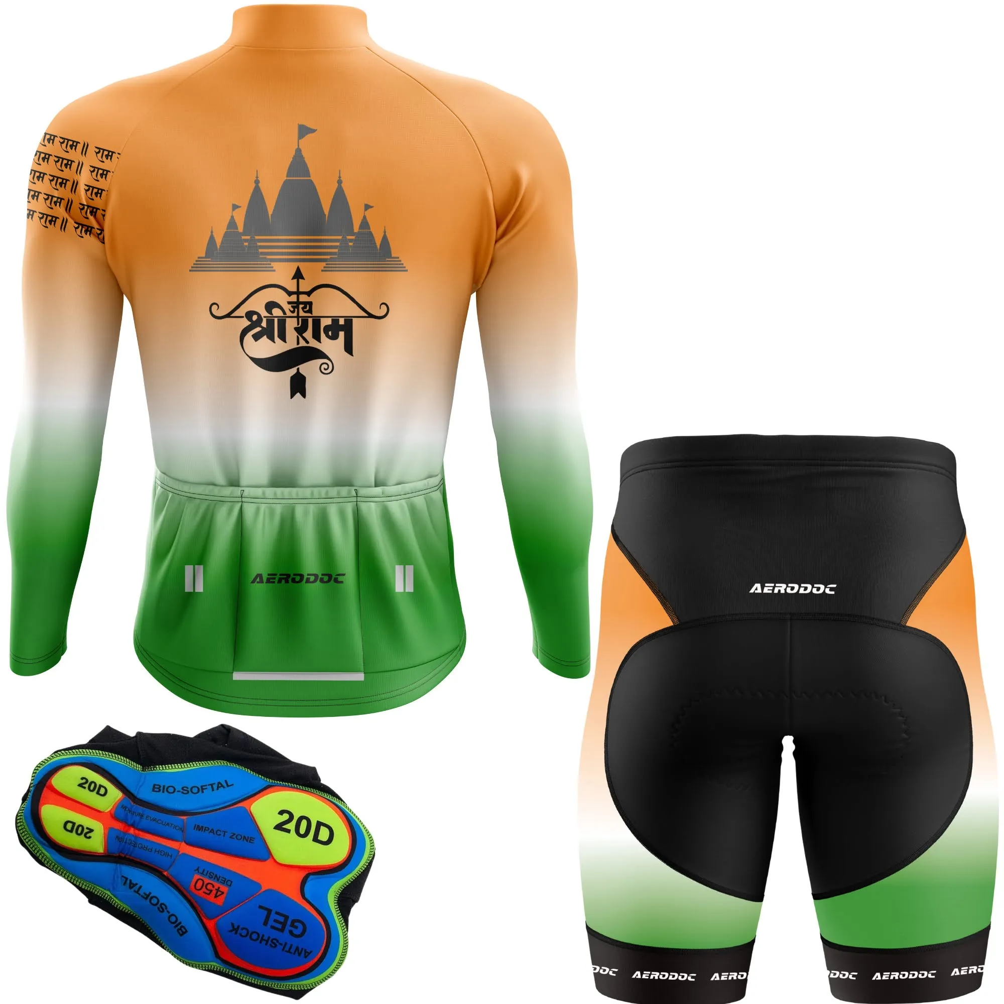Lord Ram Inspired Cycling Kit  Tricolor Jersey & Gel Padded Bib Shorts