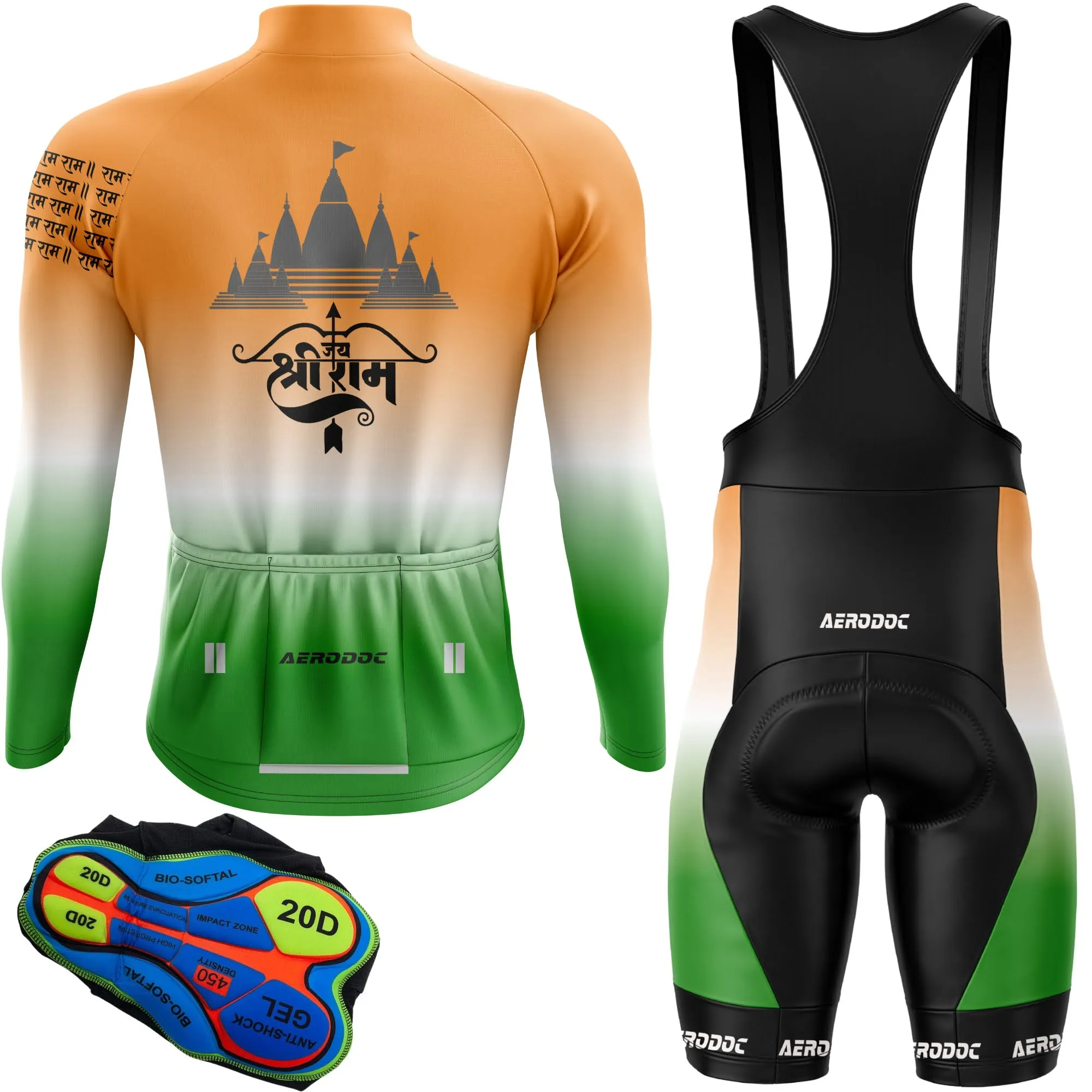 Lord Ram Inspired Cycling Kit  Tricolor Jersey & Gel Padded Bib Shorts