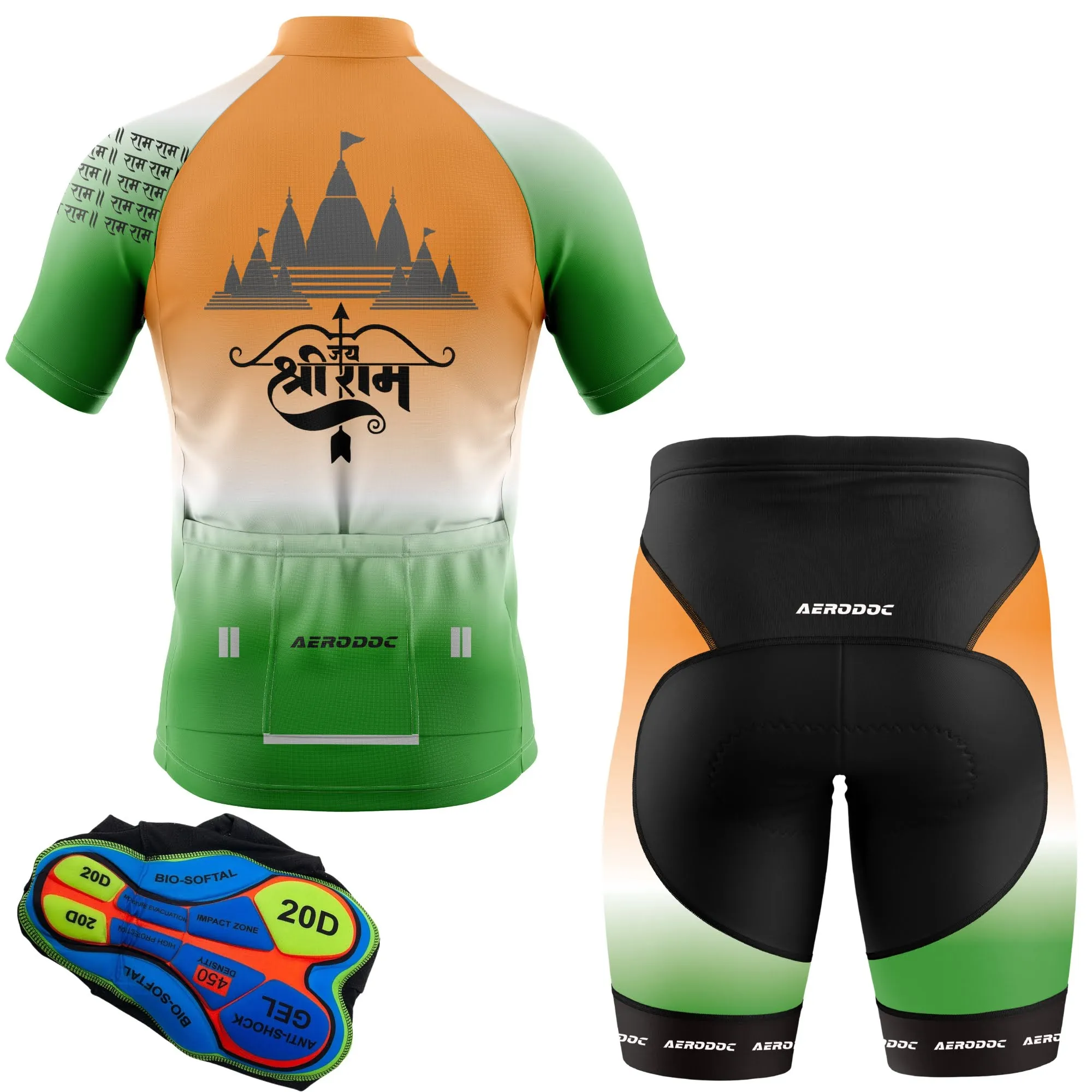 Lord Ram Inspired Cycling Kit  Tricolor Jersey & Gel Padded Bib Shorts