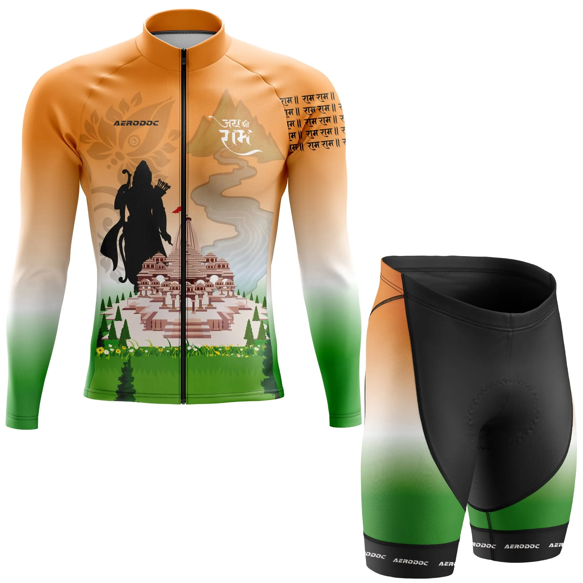 Lord Ram Inspired Cycling Kit  Tricolor Jersey & Gel Padded Bib Shorts