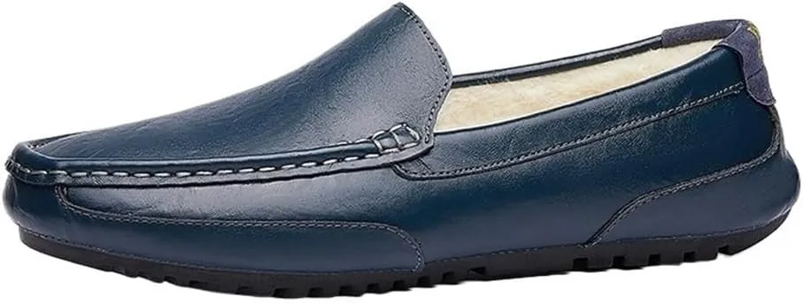 Men Loafers Plus Velvet Vegan Leather Driving Loafers Round Toe Solid Color Anti-Slip Shoe Slip On