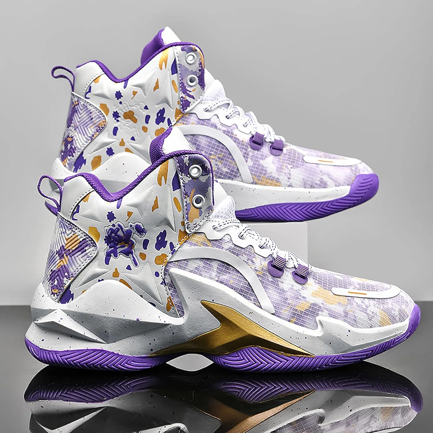 Men's Basketball Shoes Anti-Slip and Wear-Resistant Soles Running Shoes Graffiti Design Fashionable Sports Shoes